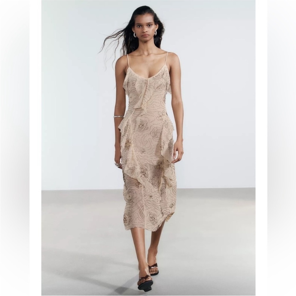 Zara collection sequin beaded sheer midi dress RARE BLOGGERS FAVORITE.